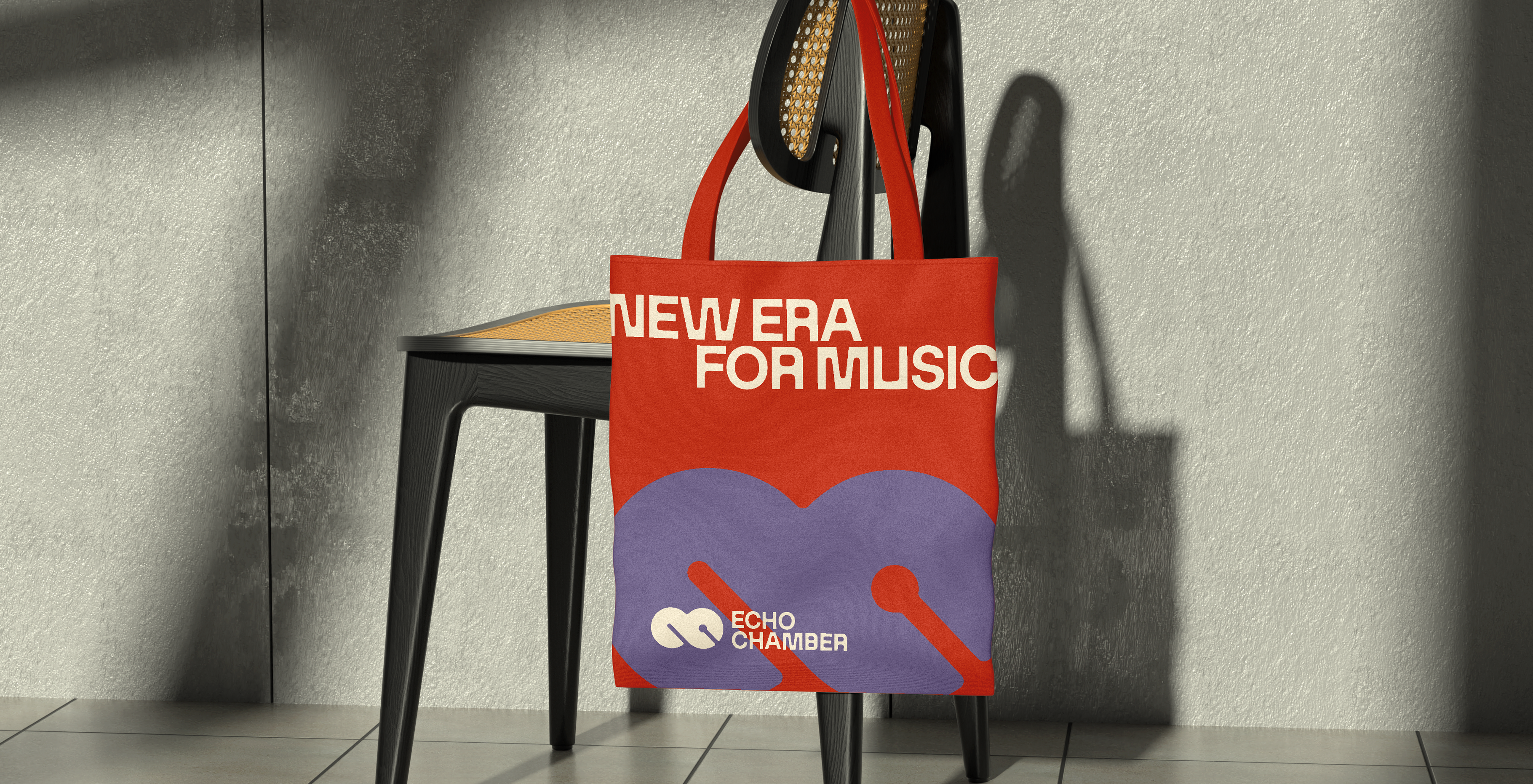 Echo Chamber tote bag hanging on a chair