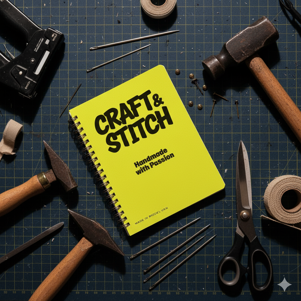 Craft & Stitch notebook among upholstery tools